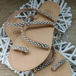 Δερμάτινα Σανδάλια με περλακια Dream Pearls - δέρμα, πέρλες, νυφικά, φλατ, ankle strap