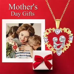 Δωρο Γιορτη της Μητερας . Κολιε<< Μαμα-παιδι>> σε χρυσο και ασημι χρωμα, απο ατσαλι και ζιργκονακια - μαμά, μακριά, ατσάλι, γιορτή της μητέρας, μενταγιόν - 4