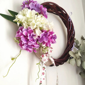 Χειροποίητο Ανοιξιάτικο στεφάνι με ορτανσιες 30cm - στεφάνια, χειροποίητα, ανοιξιάτικα λουλούδια - 2