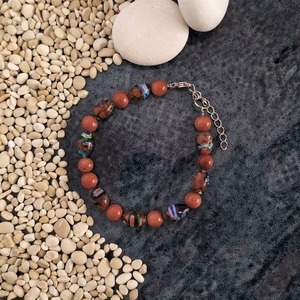 "Μήλος" - Βραχιόλι με ημιπολύτιμες πέτρες και μιλεφιόρι - ημιπολύτιμες πέτρες, ατσάλι, χεριού, αυξομειούμενα - 5