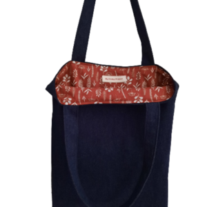 Υφασμάτινη tote τσάντα "σκούρο μπλε τζιν_στάχια" 42x32cm - ύφασμα, ώμου, all day, tote, πάνινες τσάντες