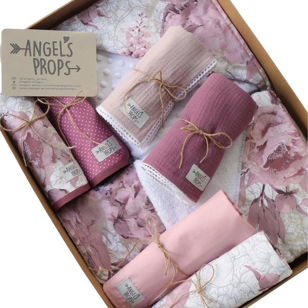 Newborn Box - Σετ νεογέννητου 10 τεμαχίων - "Sweet Floral" - κορίτσι, δώρα για βάπτιση, βρεφικά, προίκα μωρού, σετ δώρου