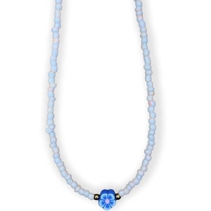 Κολιέ κοντό με γυάλινες κοντερίες και μπλε μαργαρίτα από πηλό - τσόκερ, κοντά, λουλούδι, ατσάλι, seed beads