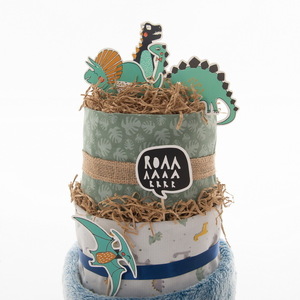 Χειροποίητο Diaper Cake για αγοράκι - Dino Friends - αγόρι, δώρα για μωρά, σετ δώρου, δώρο γέννησης, diaper cake - 2