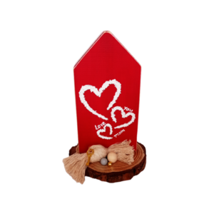 Επιτραπέζιο διακοσμητικό για τη γιορτή της μητέρας ξύλινο σπιτάκι κόκκινο με ανάγλυφες καρδιές 15×8×5εκ. - ξύλο, σπίτι, μαμά, διακοσμητικά, γιορτή της μητέρας