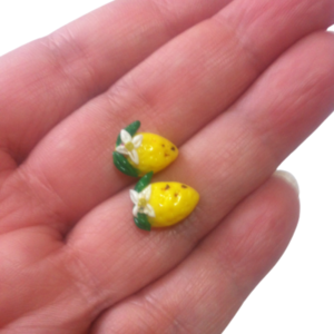 χειροποιητα μικρα καρφωτα σκουλαρικια λεμονακια(πολυμερικου πηλου) - πηλός, καρφωτά, μικρά, καρφάκι - 2