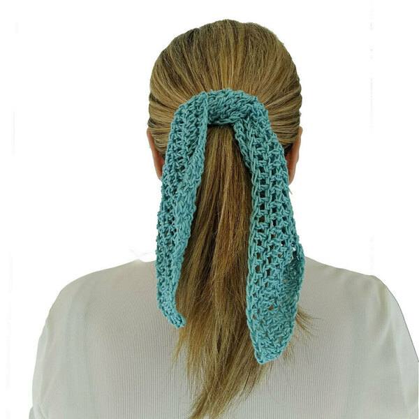Μαντήλι crochet χειροποίητο γαλάζιο - νήμα, κορδέλες μαλλιών, 100% βαμβακερό