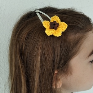 Σετ μεγάλα κλιπ μαλλιών με πλεκτό λουλούδι και κεραμική χάντρα (2 τεμ.) - νήμα, κορίτσι, crochet, hair clips, 100% βαμβακερό - 5