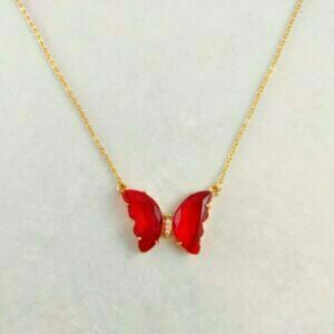 Κολιέ Κόκκινη Πεταλούδα σε Ασημί Αλυσίδα - charms, πεταλούδα, κοντά, ατσάλι, φθηνά