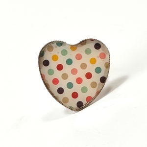 Δαχτυλίδι καρδιά πολύχρωμα πουά με υγρό γυαλί - ορείχαλκος, καρδιά, μεγάλα, επιροδιωμένα, αυξομειούμενα - 4