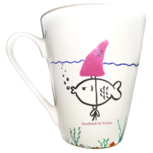 Ζωγραφιστή κούπα ψαράκι καρχαρίας - ψάρι, δώρο, πορσελάνη, κούπες & φλυτζάνια, για παιδιά, παιδικές κούπες