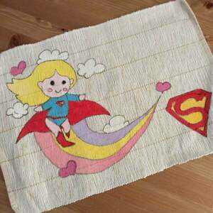 σουπλά φαγητού ' supergirl ' για κορίτσια - ζωγραφισμένα στο χέρι, όνομα - μονόγραμμα, personalised, σουπλά - 2
