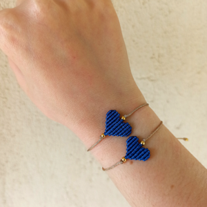 Σετ Καρδούλες (Μεγάλη - Μικρή) Μπλε - νήμα, καρδιά, μακραμέ, χεριού, αυξομειούμενα - 2