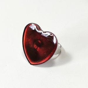Δαχτυλίδι καρδιά με κόκκινο μαύρο υγρό γυαλί - ορείχαλκος, καρδιά, επιροδιωμένα, αυξομειούμενα, φθηνά - 3