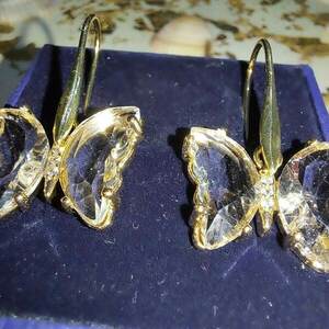 Σκουλαρίκια με διαφανές πεταλουδες από ατσάλι - πεταλούδα, μικρά, ατσάλι, κρεμαστά, γάντζος