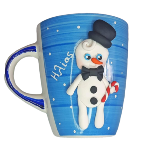 Τρισδιάστατη κούπα χιονάνθρωπος little gentleman από πολυμερικό πηλό - πηλός, πορσελάνη, χειμώνας, χιονάνθρωπος, κούπες & φλυτζάνια
