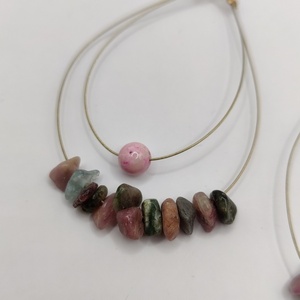 Σκουλαρίκια pink - ημιπολύτιμες πέτρες, χάντρες, κρεμαστά, μεγάλα, γάντζος - 4