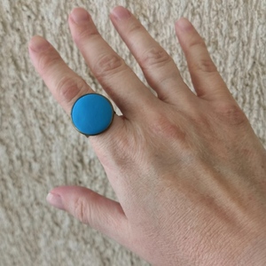 Δαχτυλίδι με χειροποίητο γέμισμα από πηλό μπλε. - χαλκός, μεγάλα, αυξομειούμενα, φθηνά - 3