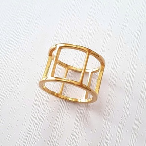 Δαχτυλίδι cage από ανοξείδωτο ατσάλι επιχρυσωμένο χρυσό - επιχρυσωμένα, γεωμετρικά σχέδια, ατσάλι, σταθερά, μεγάλα - 2