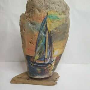 Ζωγραφική σε ξύλο θαλάσσης με ακρυλικά - ξύλο, καράβι, διακοσμητικά - 3