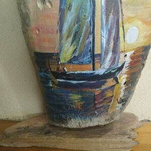 Ζωγραφική σε ξύλο θαλάσσης με ακρυλικά - ξύλο, καράβι, διακοσμητικά - 4