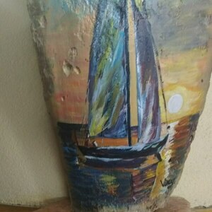 Ζωγραφική σε ξύλο θαλάσσης με ακρυλικά - ξύλο, καράβι, διακοσμητικά - 5