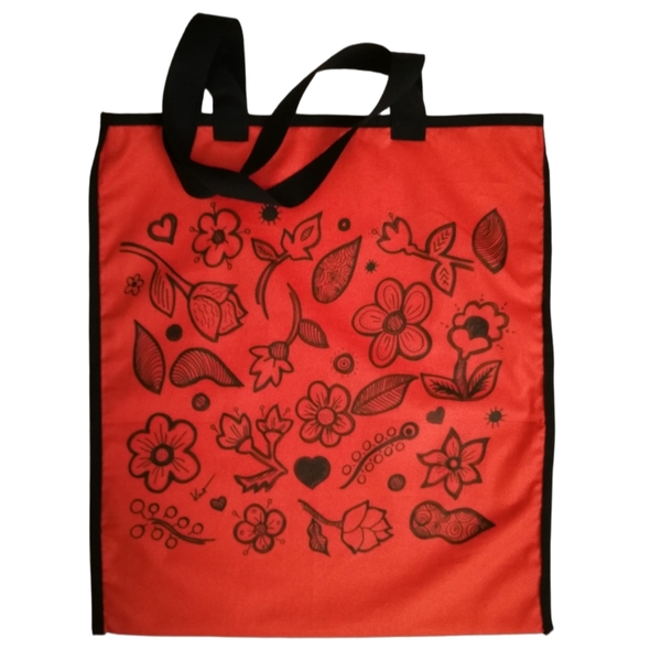 ΠΡΟΣΦΟΡΑ! 36×41 ζωγραφισμένη χειροποίητη Πορτοκαλι (μοναδική) τσάντα αδιαβροχη, shopper, tote bag, special price, HANDMADE, μαυρες λεπτομέρειες - ύφασμα, all day, πάνινες τσάντες