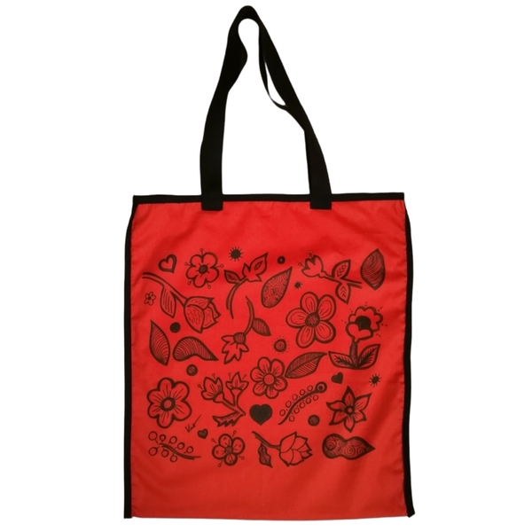 ΠΡΟΣΦΟΡΑ! 36×41 ζωγραφισμένη χειροποίητη Πορτοκαλι (μοναδική) τσάντα αδιαβροχη, shopper, tote bag, special price, HANDMADE, μαυρες λεπτομέρειες - ύφασμα, all day, πάνινες τσάντες - 2