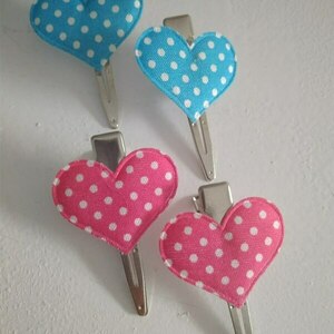 Σετ 4 μεταλλικά Hair Clips- τσιμπιδάκια σε σχήμα καρδιας 4cm - ύφασμα, καρδιά, κορίτσι, hair clips - 4