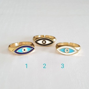 Δαχτυλίδι με μάτι από σμάλτο επιχρυσωμένο ανοιγόμενο - επιχρυσωμένα, ορείχαλκος, σμάλτος, μάτι, αυξομειούμενα - 5