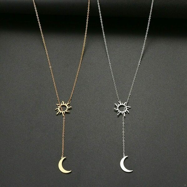 Ατσάλινο Κολιέ Sun & Moon σε Χρυσό ή Ασημί - charms, φεγγάρι, ήλιος, ατσάλι, boho - 5