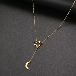 Ατσάλινο Κολιέ Sun & Moon σε Χρυσό ή Ασημί - charms, φεγγάρι, ήλιος, ατσάλι, boho - 3