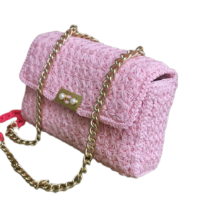 Πλεκτή Τσάντα Pink Jasmine - νήμα, clutch, ώμου, πλεκτές τσάντες, μικρές - 2