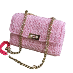 Πλεκτή Τσάντα Pink Jasmine - νήμα, clutch, ώμου, πλεκτές τσάντες, μικρές - 5