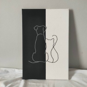 Κεντημένος καμβάς "Catdog" - μέγεθος 20x30 - κεντητά, πίνακες & κάδρα, καμβάς, πίνακες ζωγραφικής