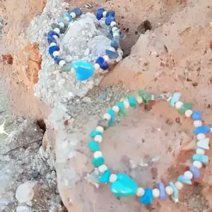 Μπλε βραχιόλι καρδιά - ημιπολύτιμες πέτρες, καρδιά, boho, σταθερά, χεριού