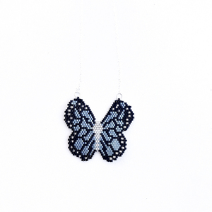 Κολιέ Γυναικείο , Πεταλούδα , γυάλινες χάντρες , ασημένια αλυσίδα 925 - πεταλούδα, χάντρες, miyuki delica, κοντά, μενταγιόν - 2