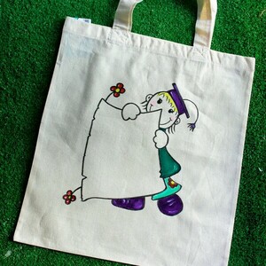Τσάντα βαμβακερή 42*37 ζωγραφισμένη στο χέρι μαθήτρια δώρο για δασκάλα - ύφασμα, ώμου, μεγάλες, tote, πάνινες τσάντες - 3