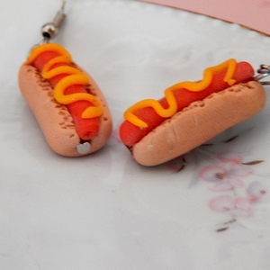 σκουλαρίκια hot dog/ κρεμαστά/ μικρά/πολυμερικός πηλός/χειροποίητα - πηλός, μικρά, κρεμαστά, γάντζος - 4