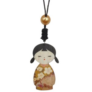 Ξύλινο μακρύ κολιέ geisha golden kimono - ξύλο, charms, μακριά - 2