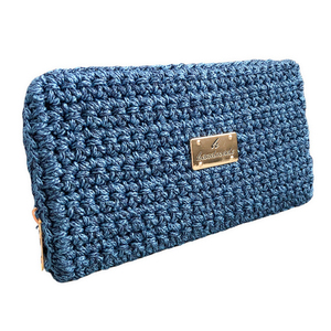 Πλεκτό μπλε-ραφ πορτοφόλι με φερμουάρ - Διατάσεις:20*11 εκ. - statement, νήμα, πλεκτό, δώρα για γυναίκες, πορτοφόλια - 3