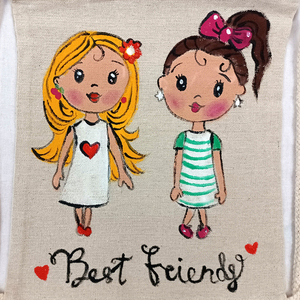 Ζωγραφισμένη στο χέρι παιδική πάνινη τσάντα tote bag Best Friends - τσαντάκια - 2