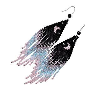 Σκουλαρίκια “moon” με χάντρες miyuki μαύρες γαλάζιες μπεζ και λάβα. Γάντζος ατσάλινος - γυαλί, φεγγάρι, μακριά, δώρα για γυναίκες