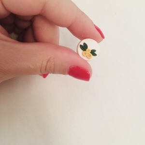 Σκουλαρίκια μικρά με χειροποίητο λουλούδι - επάργυρα, πηλός, λουλούδι, καρφωτά, μικρά - 3