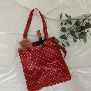 Τσάντα για τα ψώνια-tote bag-κανελί με βεντάλιες - ύφασμα, ώμου, μεγάλες, tote, πάνινες τσάντες - 2