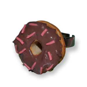 Donut με γλάσο σοκολάτας και ροζ τρούφα/ δαχτυλίδι /αυξομειούμενο/ μεγάλο/ πολυμερικός πηλός - πηλός, μεγάλα, αυξομειούμενα