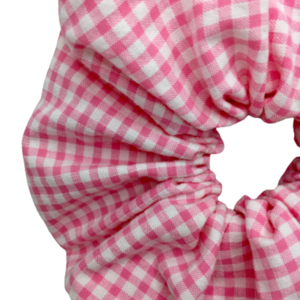 Υφασμάτινο λαστιχάκι scrunchie - pink & white bubblicious - ύφασμα, κορίτσι, καρό, λαστιχάκια μαλλιών - 2