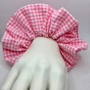 Υφασμάτινο λαστιχάκι scrunchie - pink & white bubblicious - ύφασμα, κορίτσι, καρό, λαστιχάκια μαλλιών - 4
