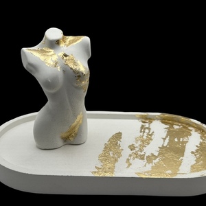 Σετ τσιμεντένιος οβάλ δίσκος και γυναικείο γλυπτό σώματος με φύλλα χρυσού - τσιμέντο, διακοσμητικά - 4