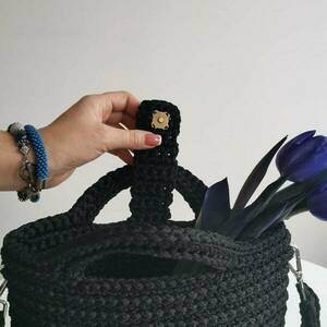 Black Croched Bag - νήμα, μεγάλες, χειρός, tote, πλεκτές τσάντες - 3